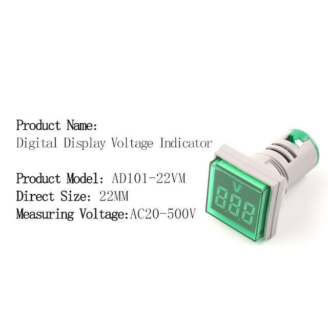 Round Square 22mm AC 20-500V Digital Voltmeter Volt Voltage Tester Meter Monitor Power LED Indicator Pilot Lamp Light