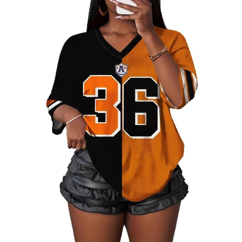 Womens V-Neck Short Sleeve T-Shirt With 3D Digital Print Loose Fit Casual Chic Top 2025