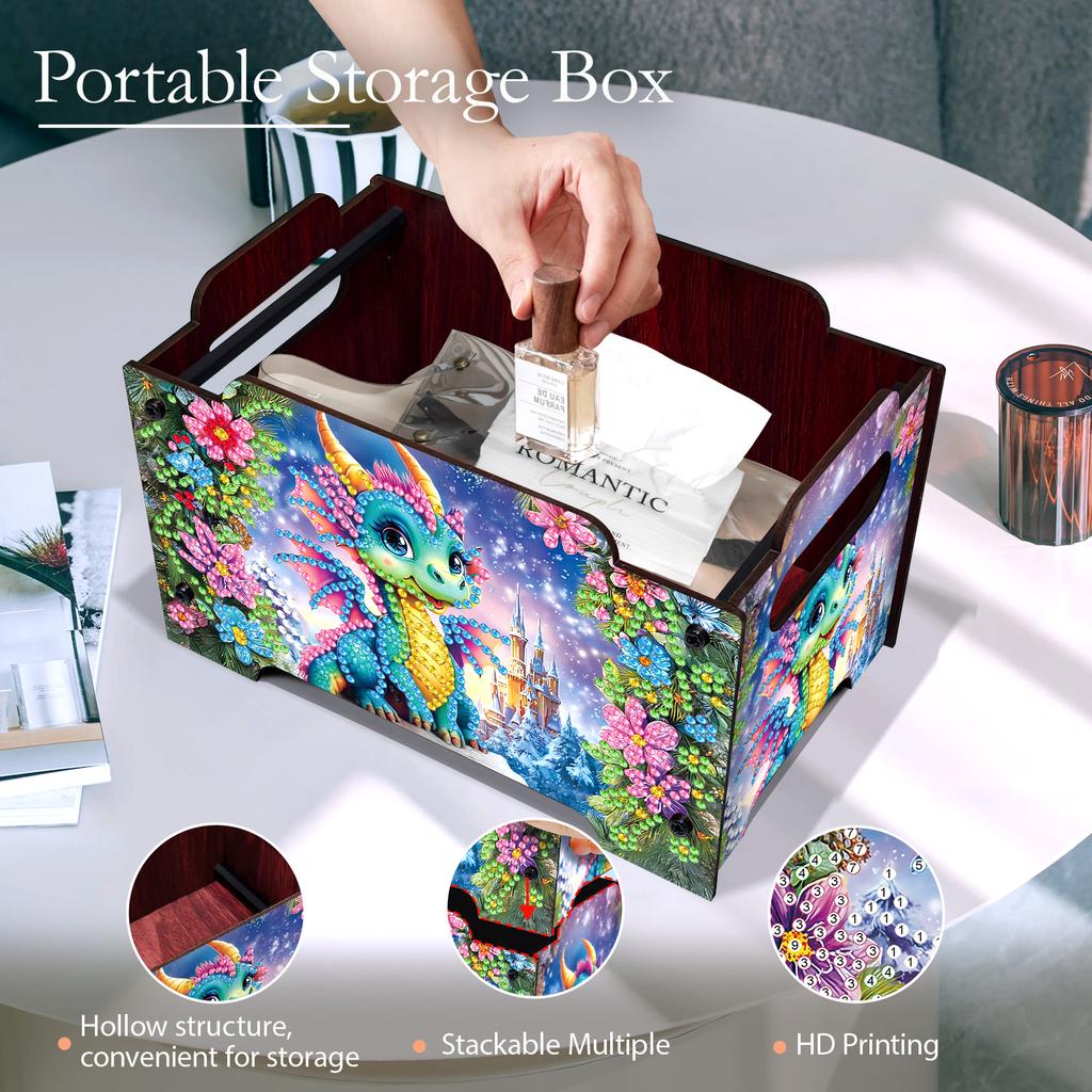 5D DIY Diamantové umění Barevný vzor Dřevěné pouzdro Částečné vrtání Kamínky Dekorativní úložný box Křišťálová mozaika Úložný kontejner