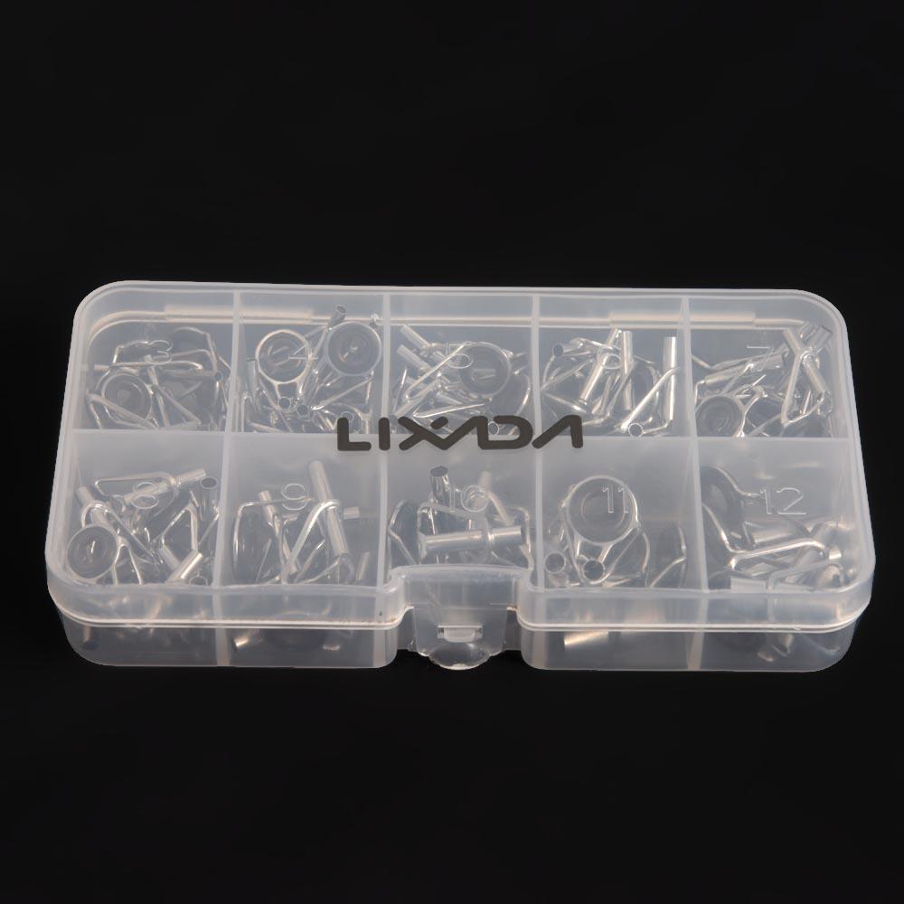 80Pcs Fishing Rod Guide Tip Repair Kit Set DIY Eye Rings Different Size Stainless Steel Frames with Box