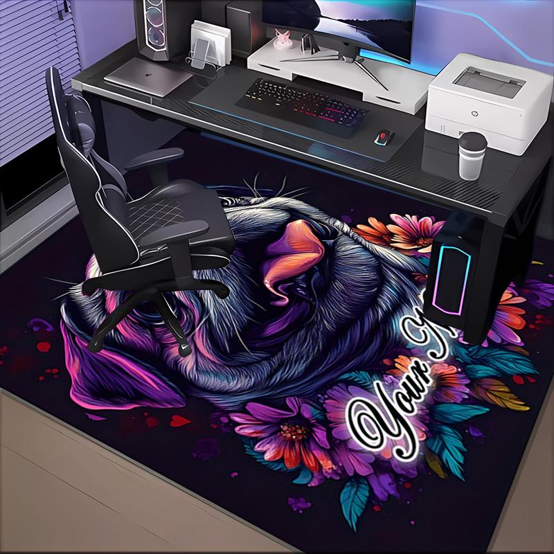 1PC Custom Name Pug Flowers Artwork Theme Floor Mat Ideal for Living Room, Game Rooms, Office, Bedroom,Floor Mat Playful Design