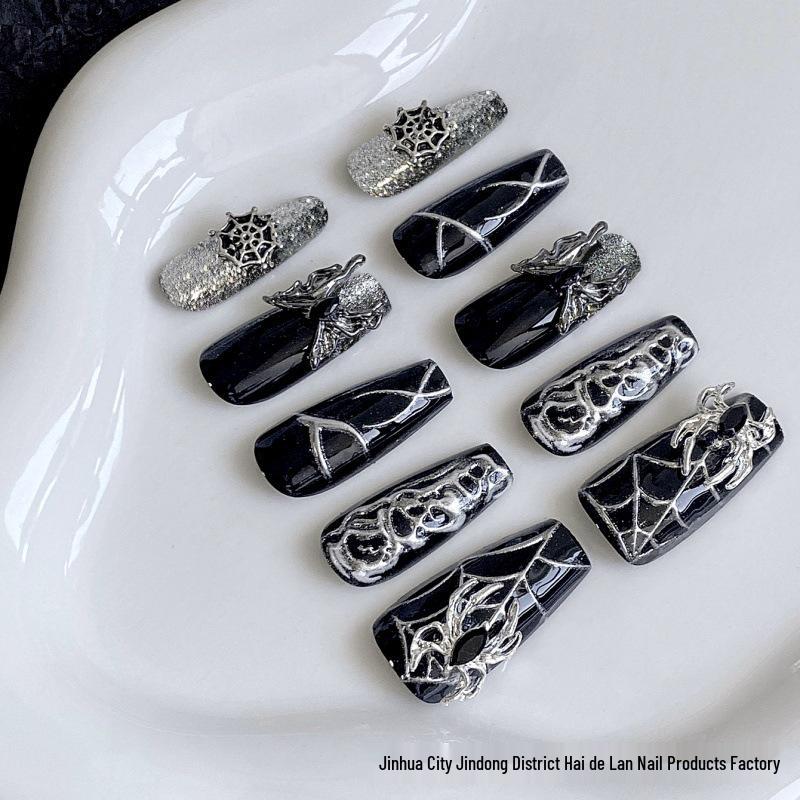 Handmade High-End Gothic Punk Dark Nail Art with Retro Butterfly Detachable Design