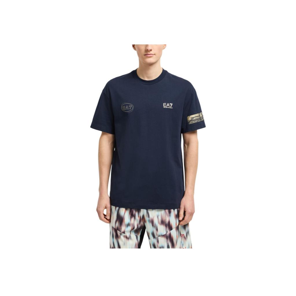 Emporio Armani EA7 Logo Print Knit Crew Neck T-Shirt Men Tops Blue 7M000302-AF12874-UB102