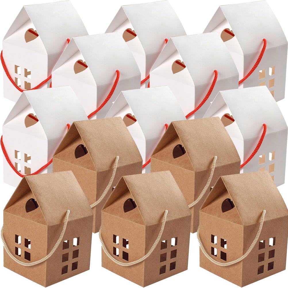 20pcs Candy Cookie Gift Boxes House-Shaped Paper Packaging Containers For Wedding Party Favor Chocolate Snacks Storage Treat