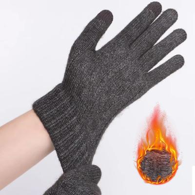 1 Paar Winter Touchscreen-Schutz Warme Handschuhe Fleecegefüttert und verdickt Kälteabweisende Schneehandschuhe Kamelwolle Fahrrad Strickhandschuh