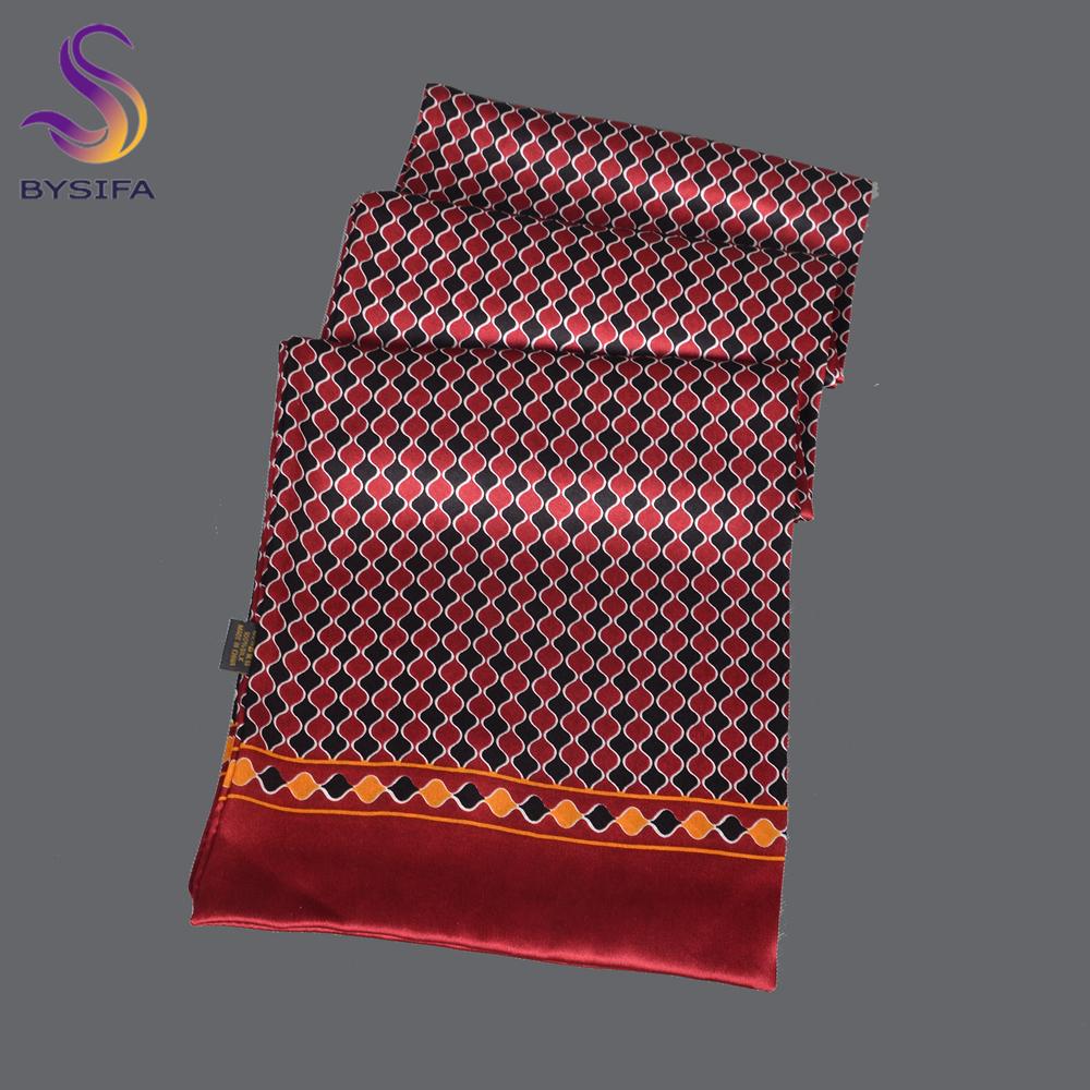 [BYSIFA] New Male Silk Scarf Fashion Fall Winter 100% Pure Silk Men Long Scarves Accessories Spring Warmer Scarf Cravat160*26cm