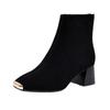 Anti-kick Head Suede Boots Women's 2025 Autumn New Foreign Style Thick Heel Metal Round Head Middle Heel Elastic Thin Socks Boots