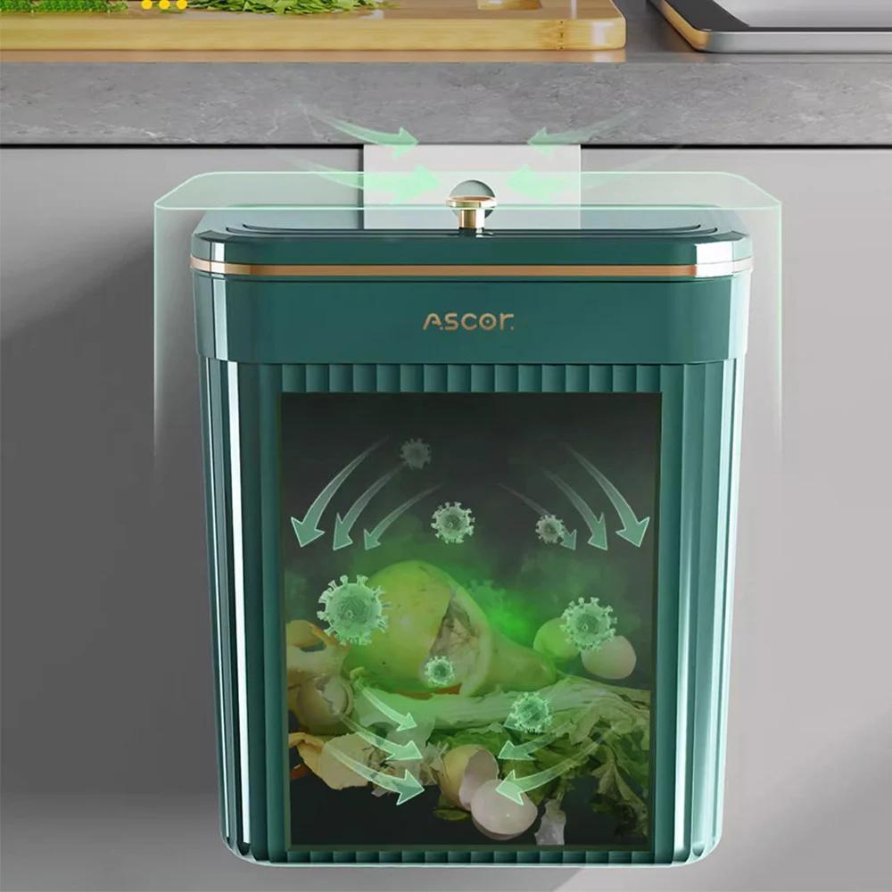 Kitchen Trash Can with Lid Wall Mounted Wastebasket Garbage Can for Cabinet Under Sink Compost Bin Recycle Bin 7/9L