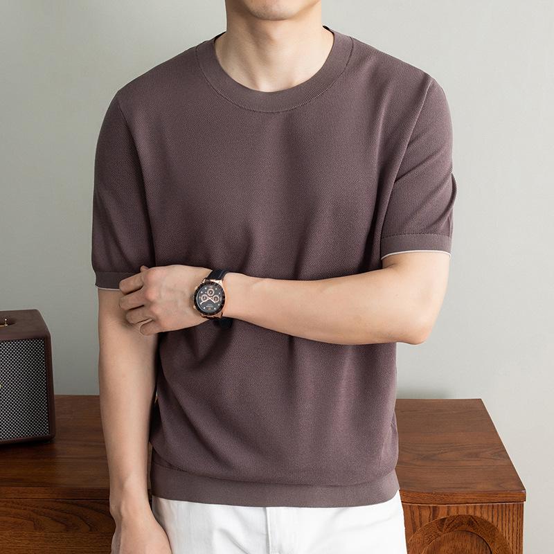 Men's Cool Breathable Tencel Lyocell Knit T-Shirt - Round Neck, Short Sleeves, Casual, Summer Silk Top