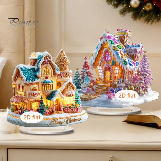 Double Sided Acrylic Ornaments Christmas Theme 2D Ornament, Double-sided Holiday Decoration, Festive Room Decor Stable Base Religious Ornament