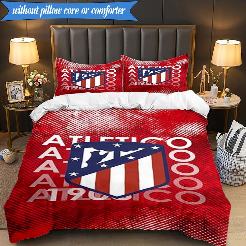 3PCS Atlético De Madrid S.A.D Printed Soft Bedding Set,Including 1pc Duvet Cover And 2pcs Pillowcases Perfect for Bedroom, Dormitory, Fan Gift