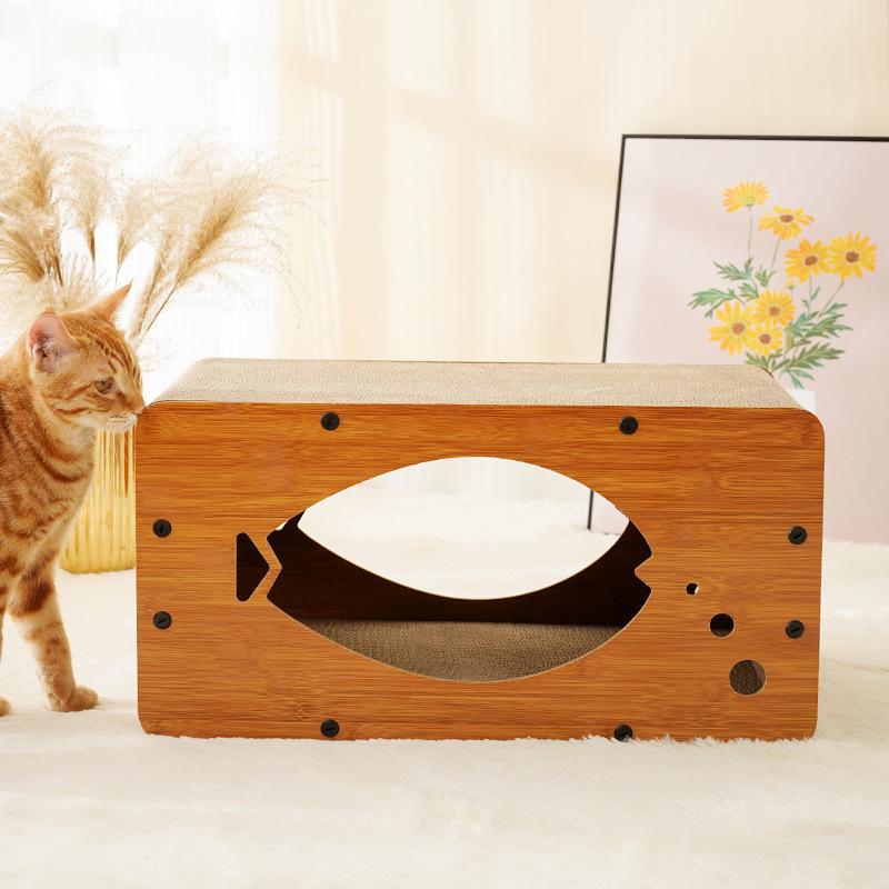 Meow Fairy Bubble Fish Cartoon Cat Bed & Scratching Board - Double-layer Corrugated Cardboard, Multi-purpose Design
