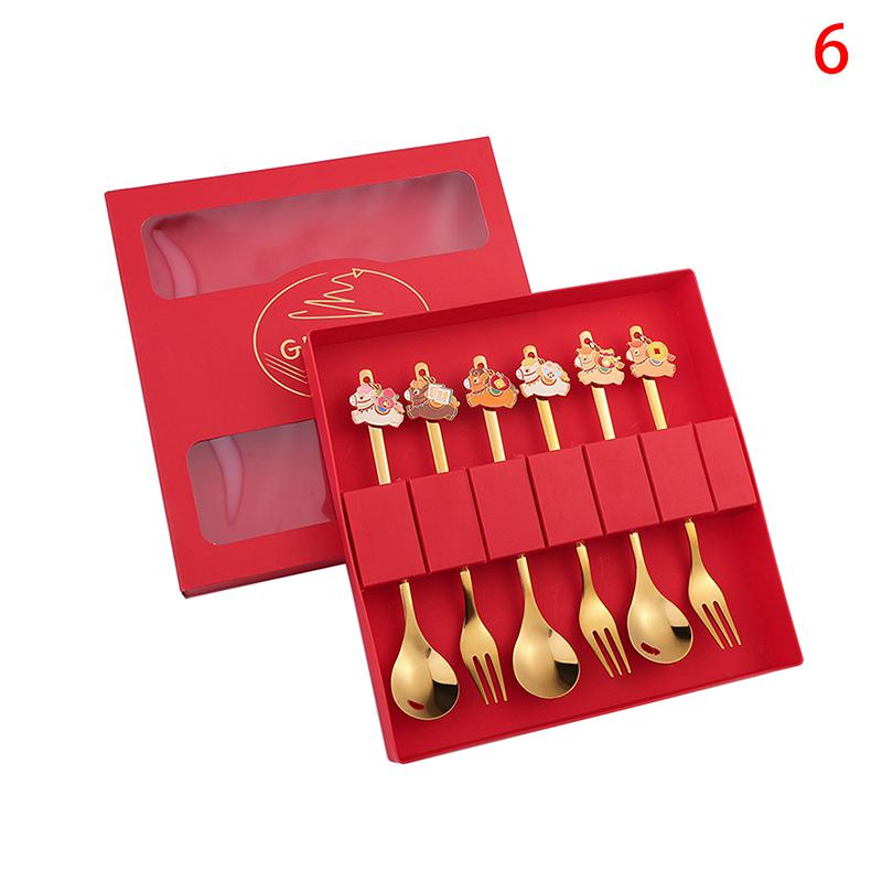 Year Of The Horse Chopsticks Spoons Set Gold Chinese  Year Stainless Steel Spoon Dessert Forks Decoration For Tableware