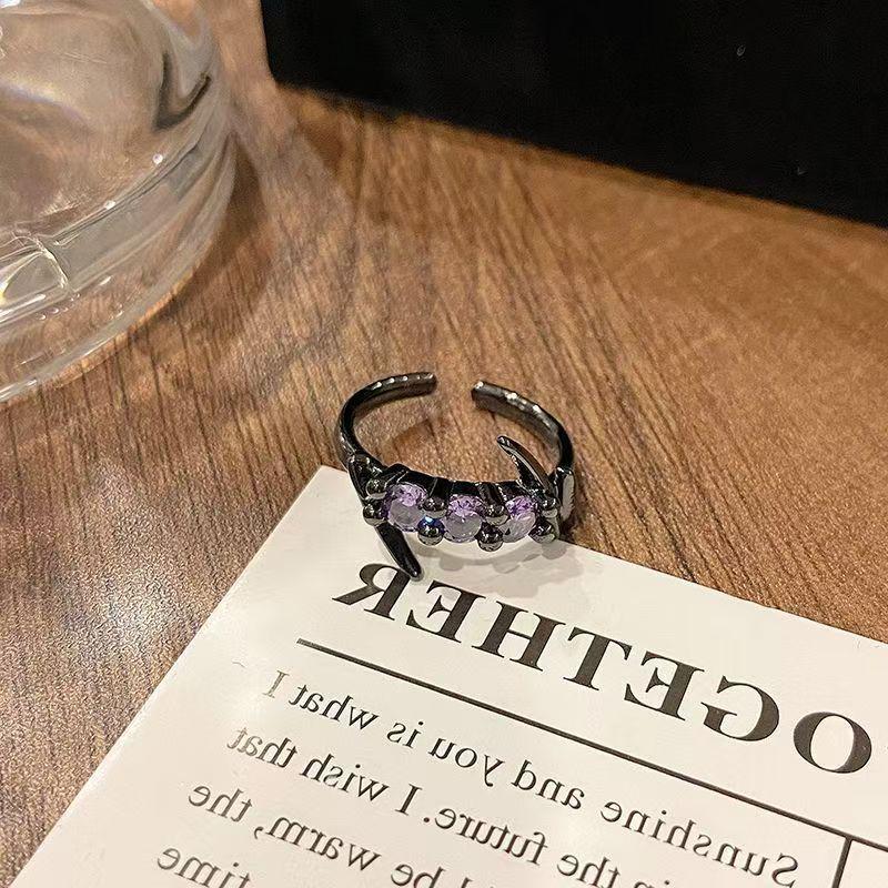 Y2K Amethyst Schmetterling Offener Ring Für Damen Unisex Punk Hip-Hop Metall Klaue Zirkon Verstellbare Fingerringe Gothic Party Schmuck brown