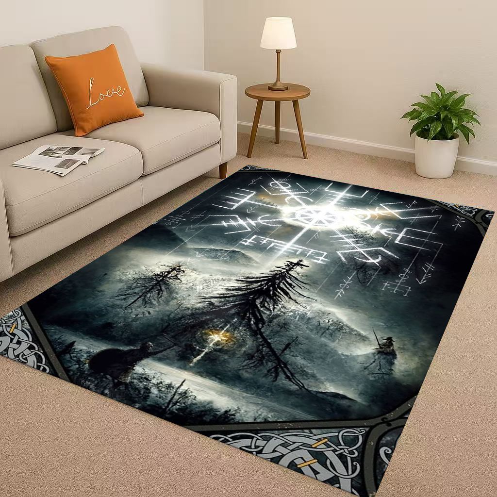3D Nordic Viking Totem Vegvisir Rune Valhalla Valknut Living Room Non Slip Area Rug Soft Carpet for Bedroom Sofa,Home Doormat