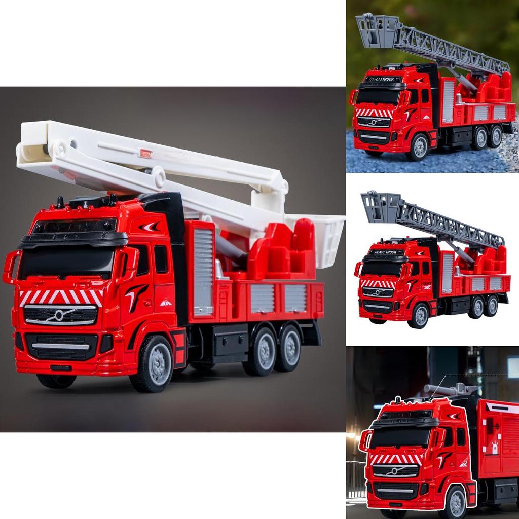 Fire Truck Alloy Inertia Pullback Toy With Rotatable Ladder For Kids Play And Handson Interaction