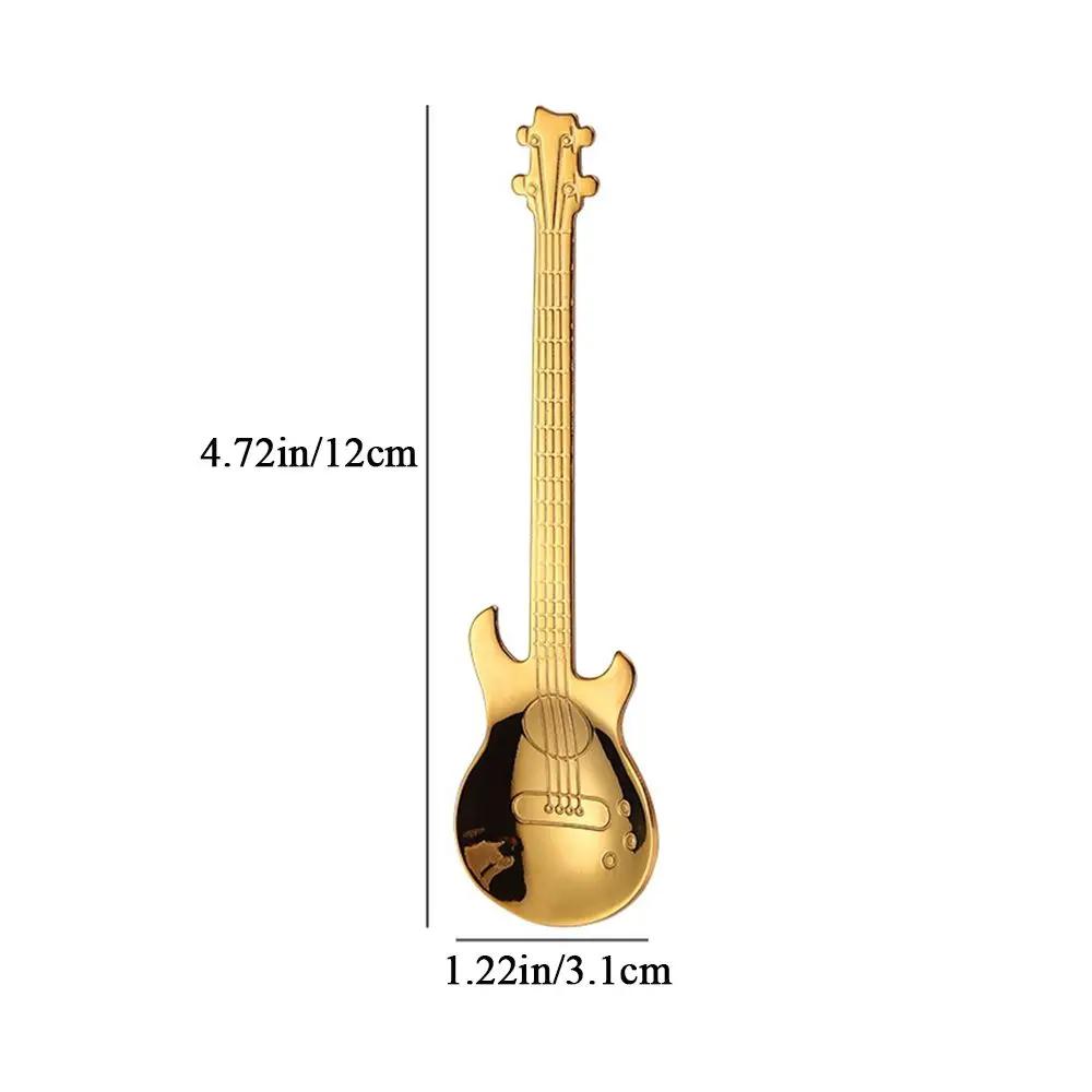 Musical Cutlery Guitar Shaped Coffee Spoon Metallic Stainless Steel Stirring Teaspoon Creative Dessert Ice Cream Scoop  Tools