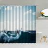 Blue ocean underwater beach scenery shower curtain dolphin turtle whale animal bathroom decoration hook curtain
