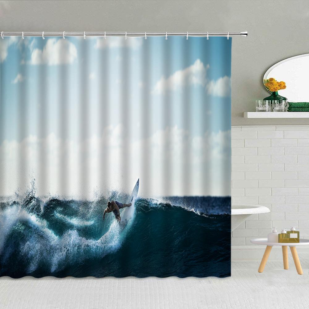 Blue ocean underwater beach scenery shower curtain dolphin turtle whale animal bathroom decoration hook curtain