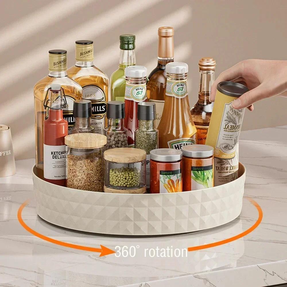 New Kitchen Storage Spice Rack 360 Degree Rotation Cabinet Storage Box Tray Non-Slip Spice Round Shelf Board Kitchen Organizer