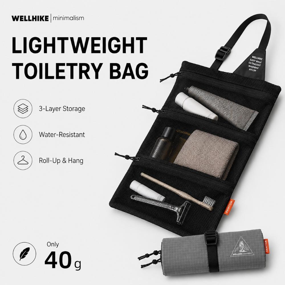 Lightweight Hanging Toiletry Bag 40g Travel Organizer 3 Layer Mesh Wash Bag Waterproof Camping Hiking Bathroom Storage Pouch