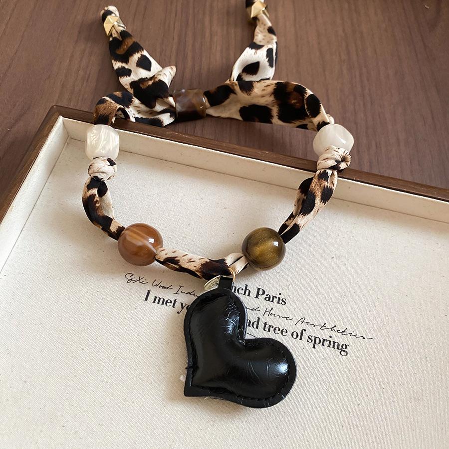 Retro style coffee fabric acrylic love necklace light luxury sweater chain versatile necklace women
