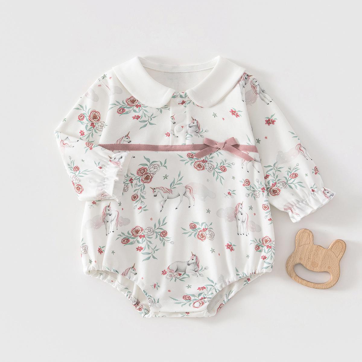 Pure Cotton Newborn Baby Girl Onesie - Spring & Autumn Triangle Bodysuit Size 73