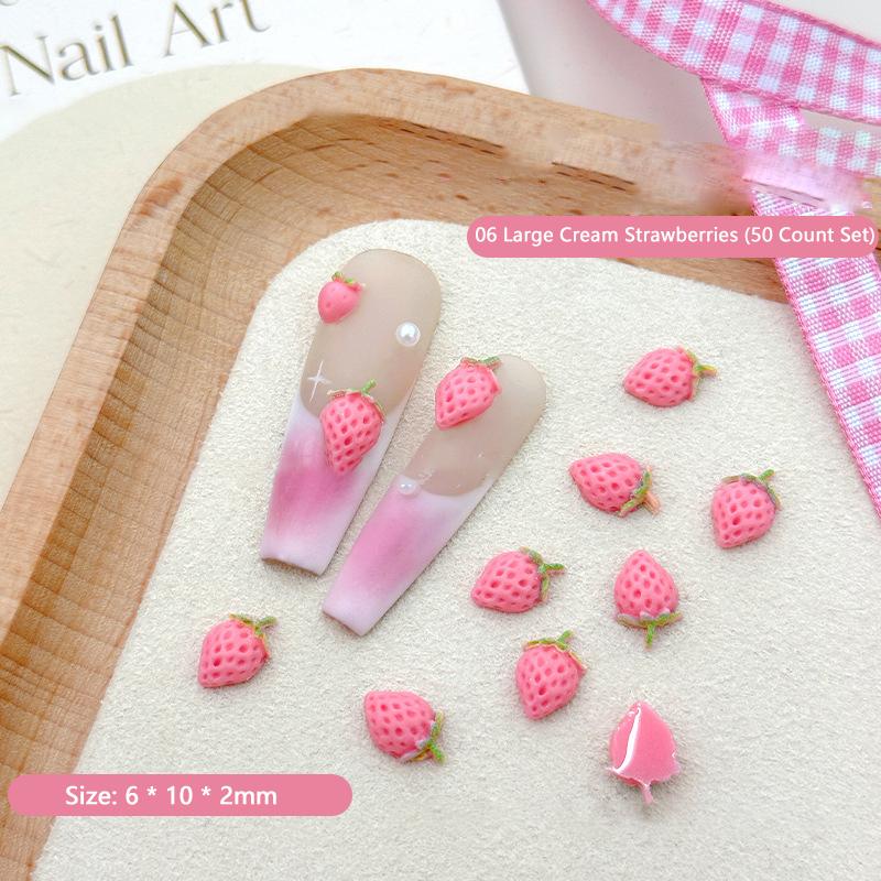 50Pcs Sweet Strawberry Nail Charms 3D Resin Cartoon Fruits Nail Rhinestones Decorations Parts Diy Summer Nail Art Accessories