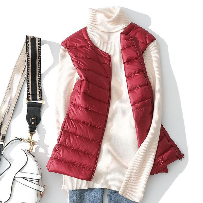 Women Sleeveless Zipper Down Jackets Autumn Winter Liner Keep Warm Ultralight Quilted White Duck Down Female Coat