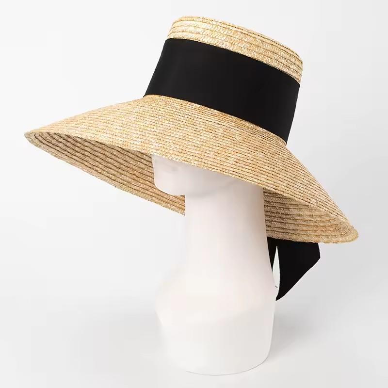 Pork Pie Sun Hat Chain Strap Straw Hat Summer Straw Hat Pearl New Elastic Ribbon Hatsombreros Para Mujer