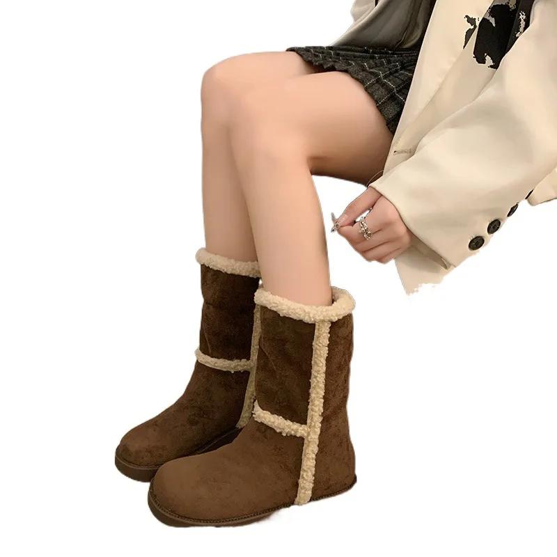 Fashion Women's Winter Padded and Thickened Warm Snow Boots 2024 New Round Head Suede Short Flat Northeast Cotton Boots