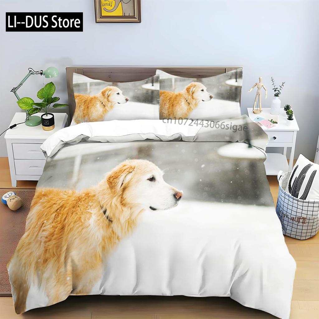 Brown Golden Retriever Duvet Cover Twin Animal Pattern Bedding Set 3 Piece Comfort Comforter Cover And 2 Pillowcases Full Size