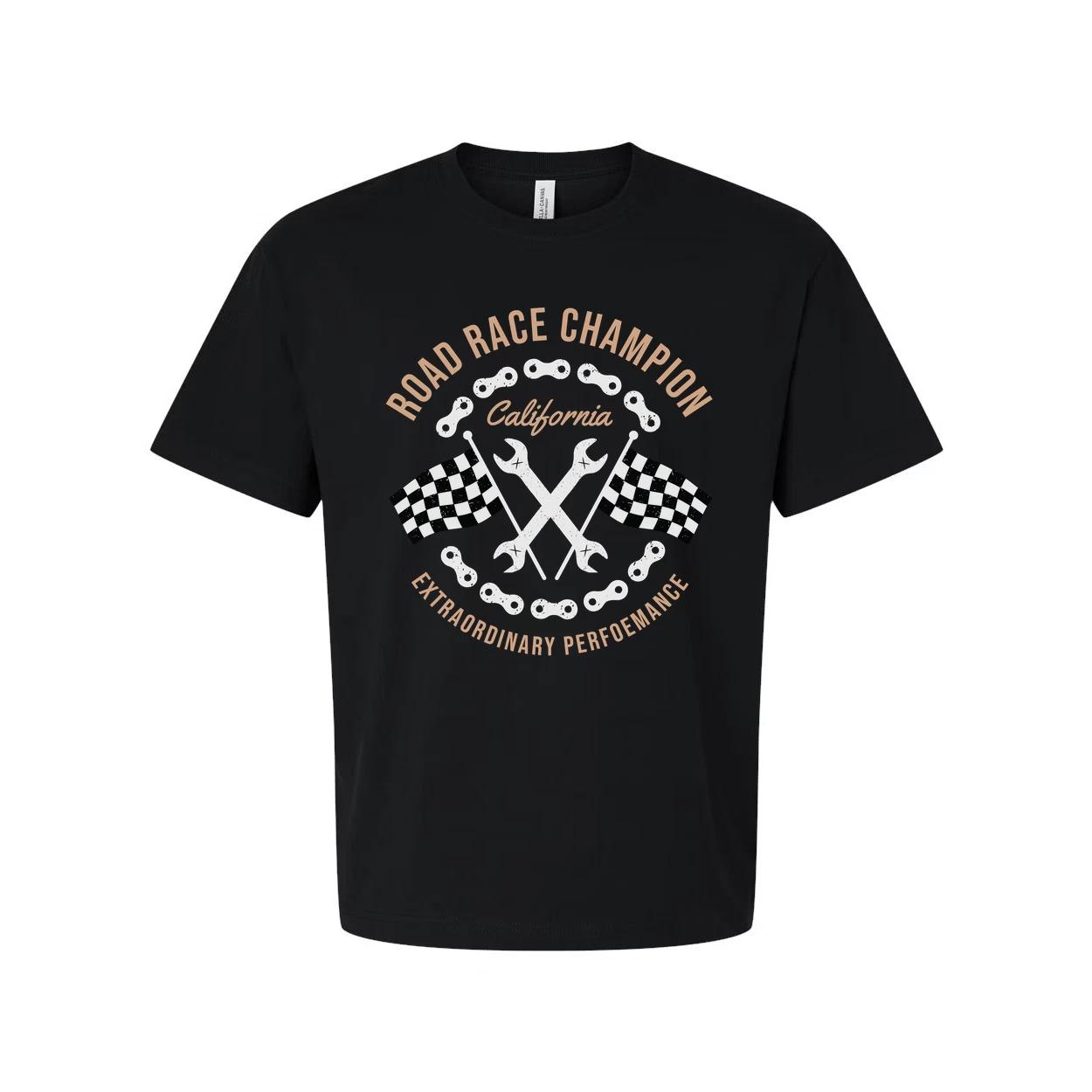 

Road Race Champion Motorcycle Tee With California Emblem And Checkered Flags Des S
