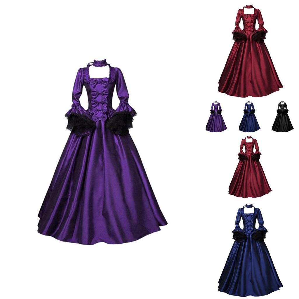 Viktorianisches Mittelalterkleid für Damen in einfarbig mit Spitzenpaneelen, perfekt für Retro-Mode. Charaktere enthalten.)