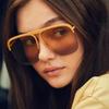 Gradient Colour Single Beam Retro Metal Half Frame Sunglasses Outdoor Travel Beach Picnic Sunglasses Women'S Daily Accessories