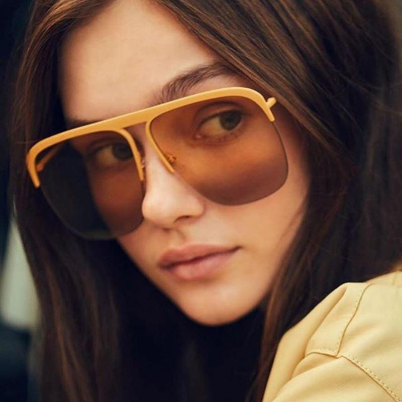 Gradient Colour Single Beam Retro Metal Half Frame Sunglasses Outdoor Travel Beach Picnic Sunglasses Women'S Daily Accessories