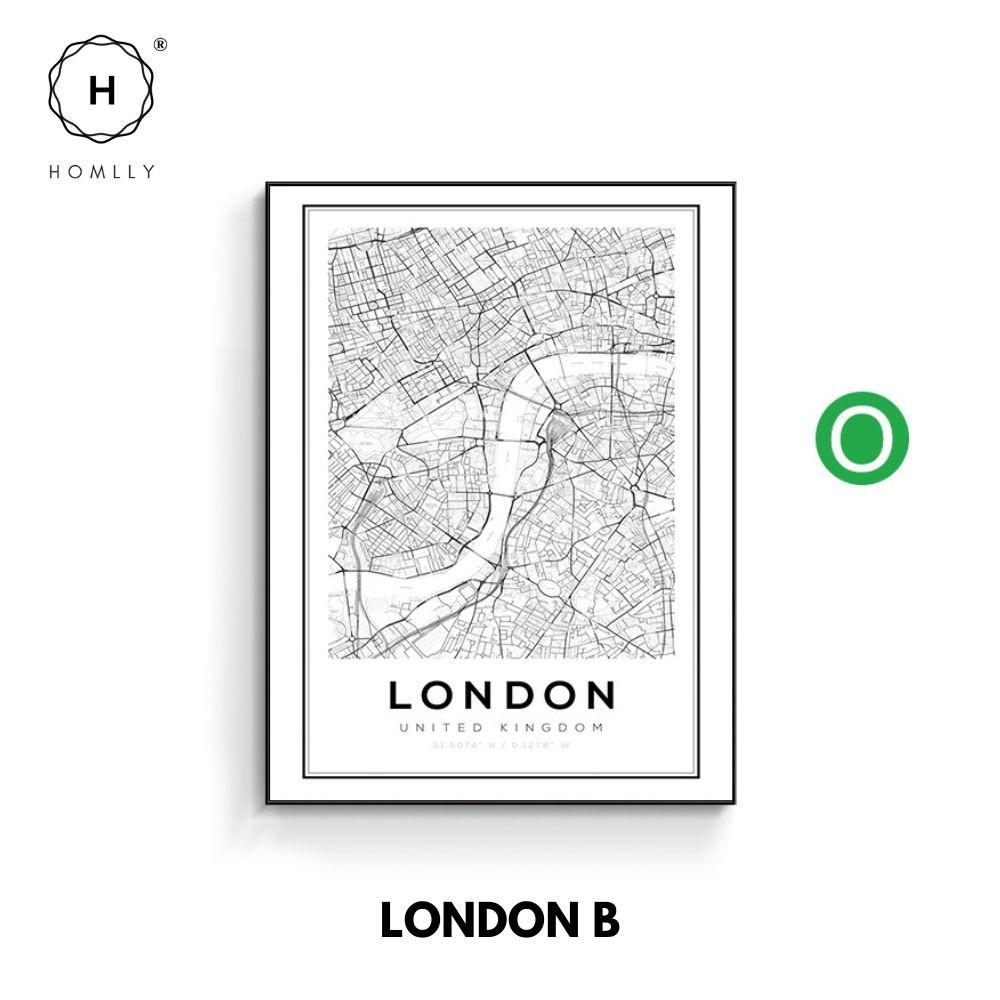 

Homlly City View Minimalist Black Line Art Road Map Wall Poster(60*80cm) London B