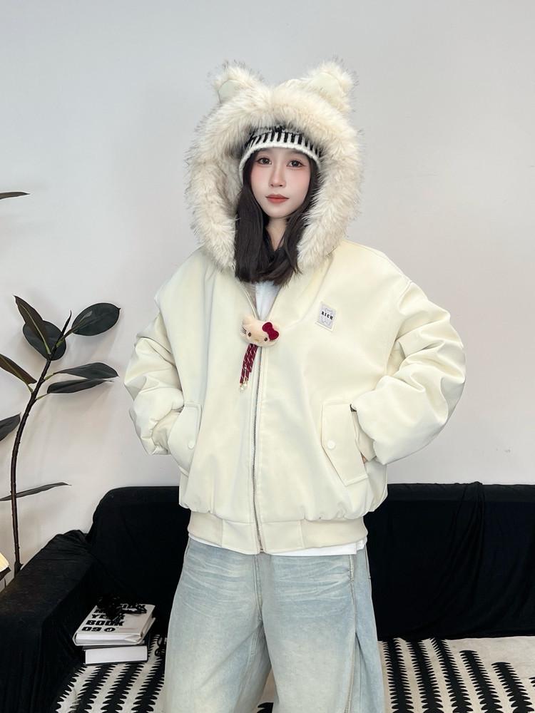 Amerikanischer Stil Damen Baumwolljacke mit Pelzkragen - Dicke, Warme und Lockere Kapuzen-Oberbekleidung für Paare