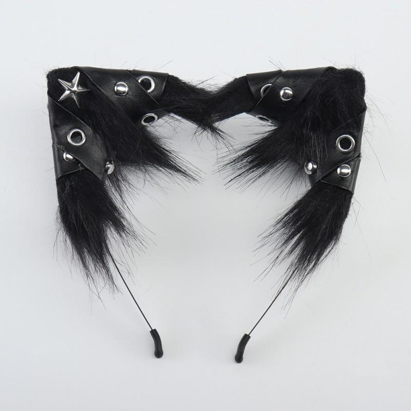 Halloween Cat Ear Headband Punk Leather Hair Hoop Party Cosplay
