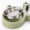 Frog Shaped Double Pet Bowl,Removable Stainless Steel Dog Cat Feeder Water Bowl,Anti‑Slip Anti‑Tip PP Base for Small Pets