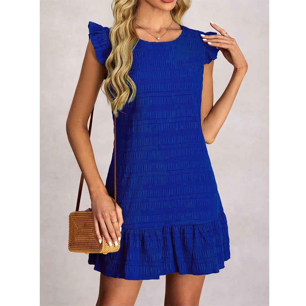 Damen Sommerkleider Damen Lässig Einfarbig Gerüscht Ärmellos Mini Kleid Gerade Vestidos Weiblich Vintage Kurze Kleider