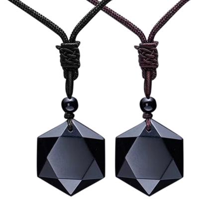 Unisex-Halskette mit natürlichem Energiestein, Hexagramm-Obsidian, Schmuck, Geschenk