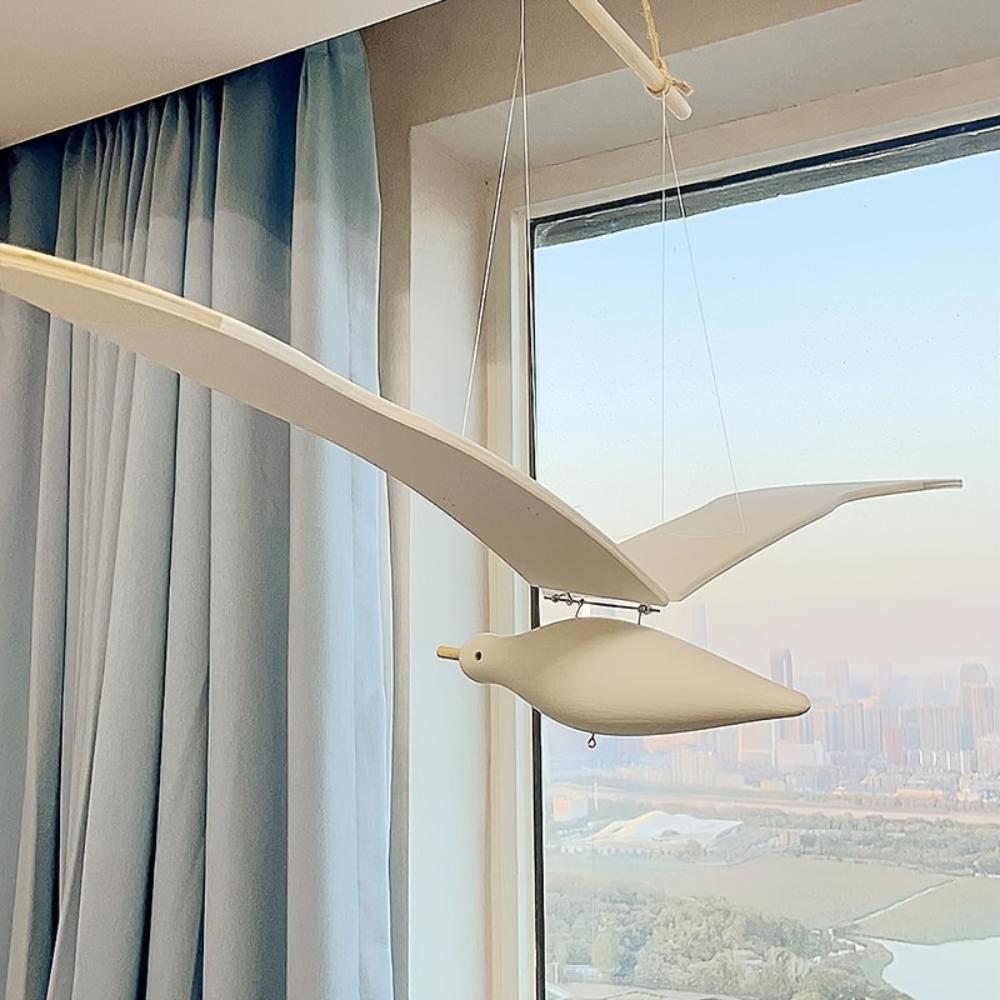 Hanging Wooden Seagull Decor,Flying Seagull Ornament,Creative Ceiling Pendant for Kids Room,B&B and Hotel