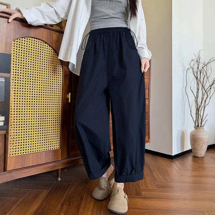 

2026 Korean Style Summer Maternity Cropped Carrot Pants - Loose Fit, Adjustable Drawstring, No Belly Support L чорний