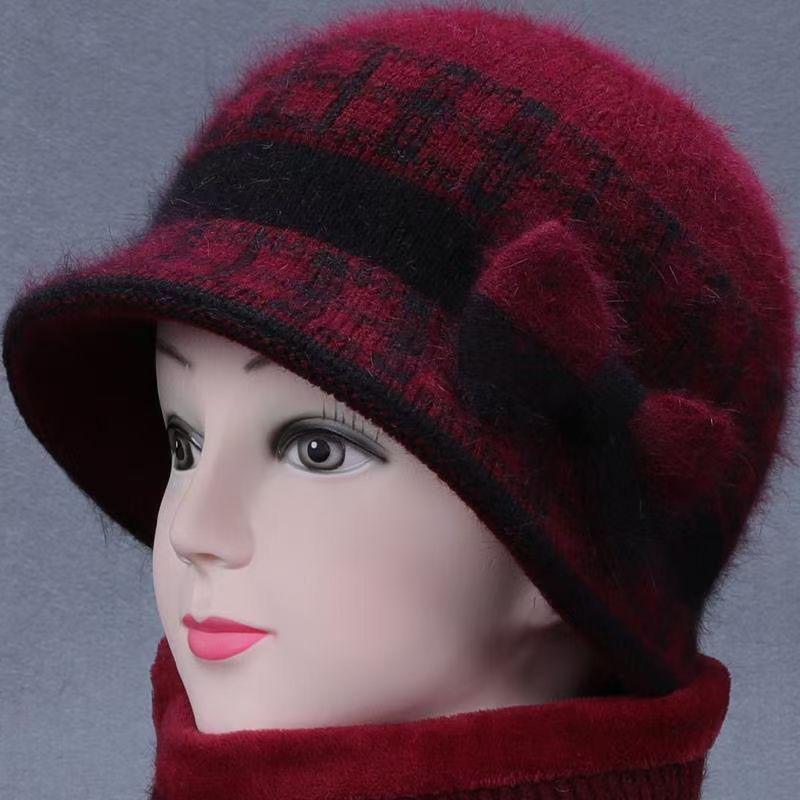 Mom's Winter Fleece-Lined Knitted Basin Hat for Elderly Women