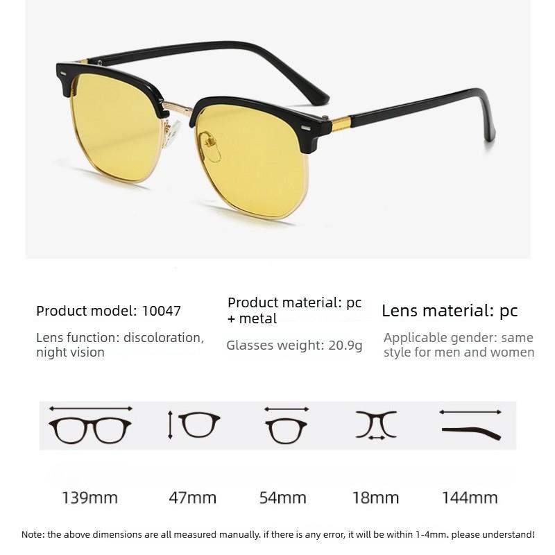 Photochromic Night Vision Glasses Day-and-Night Metal Half-frame UV-Protective Eyewear Anti-Glare Driving Glasses for Drivers