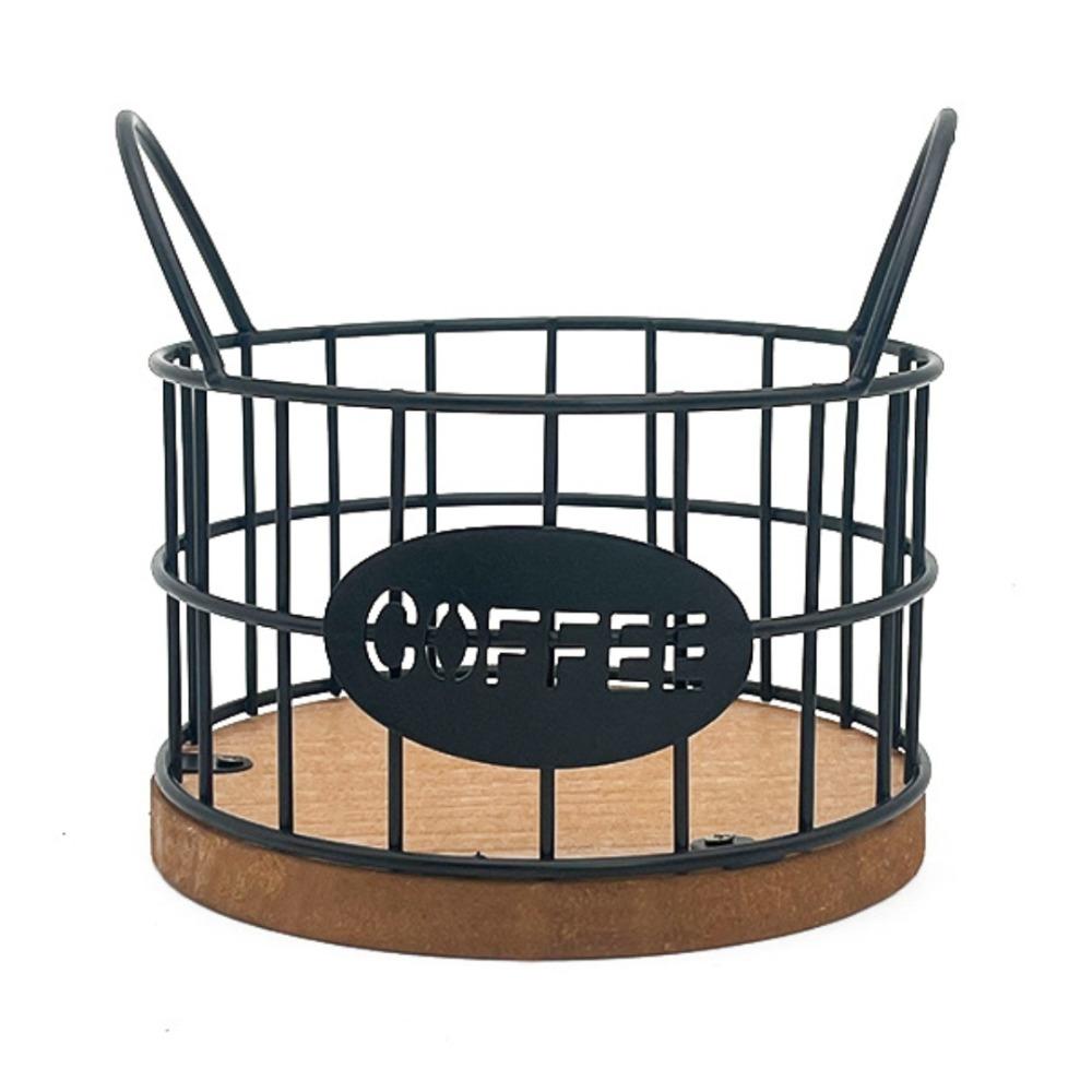 

Round Iron Wire Storage Basket Large Capacity Coffee Capsule Holder for Home Office чорний