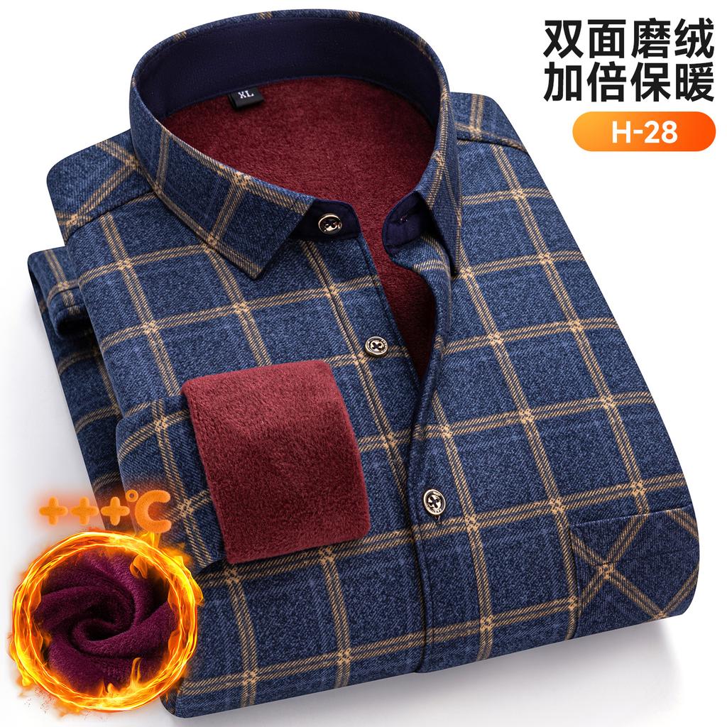 New Plus Size 8XL 7XL 6XL Men's Shirt Autumn Winter Fleece Thickened Warm Long Sleeve Plaid Business Casual Slim-fit Man Clothes