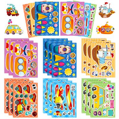 6 Foto/paket Trafik Araçları Yüz Değiştiren Çıkartmalar Çocuklar için Kendin Yap El Yapımı Yapboz Yaratıcı Yapboz Oyuncak Yapboz Çıkartmaları