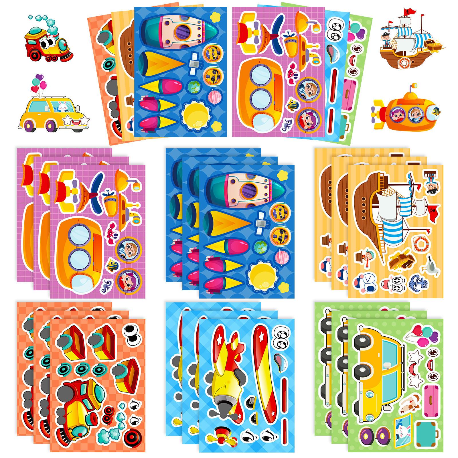 

6 штук наклеек с изображением транспортных средств, меняющих облик, для детских головоломок своими руками, творческих развивающих игрушек, наклеек-головоломок